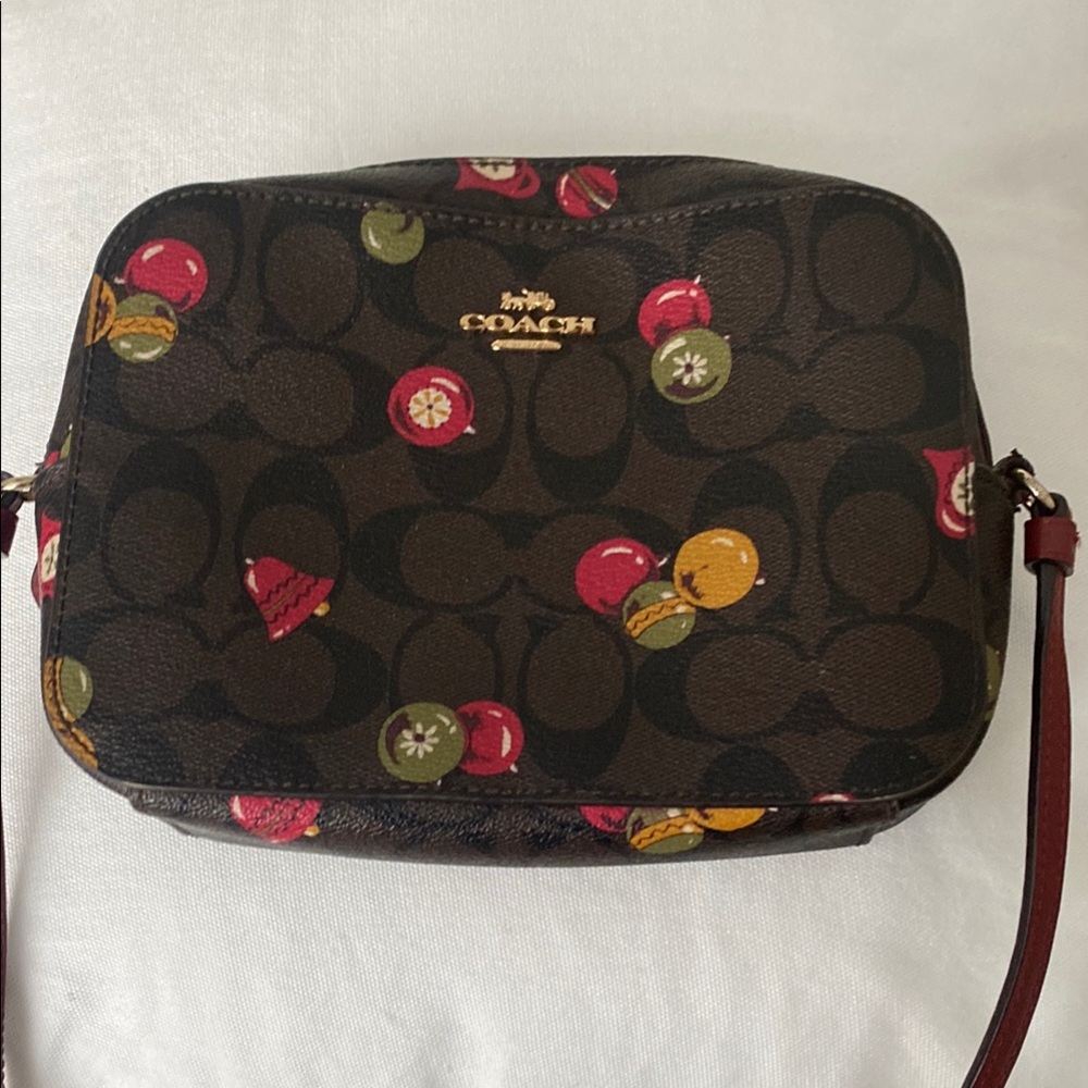 Coach Brown and Red Crossbody Bag with Leather Accents